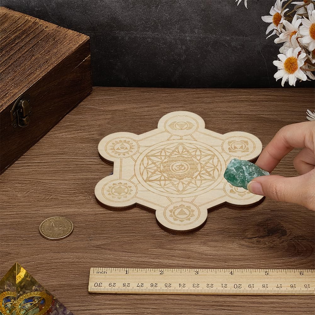 FINGERINSPIRE Sechseckiges Kristallgitterbrett - Chakra Design Holzplatte Für Meditation