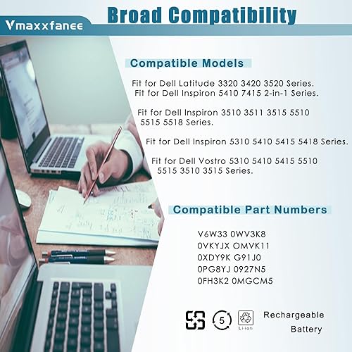 Miniatura 5 de Vmaxxfanee Reemplazo de batería G91J0 para Dell Latitude 3320 3520 3330 3420 Inspiron 3510 3511 3515 3525 3530 5310 5510 5515 54105418 5518 14 Plus