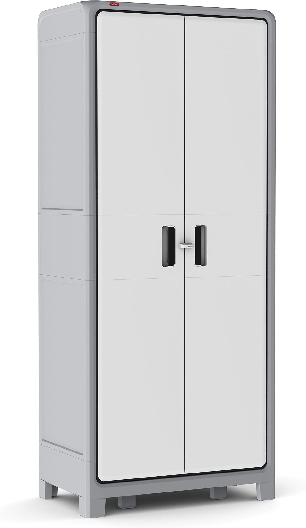 Keter Optima Wonder Free Standing Plastic Tall Storage Cabinet with 4 Adjustable Shelves, 72" x 31" x 18", Grey/White