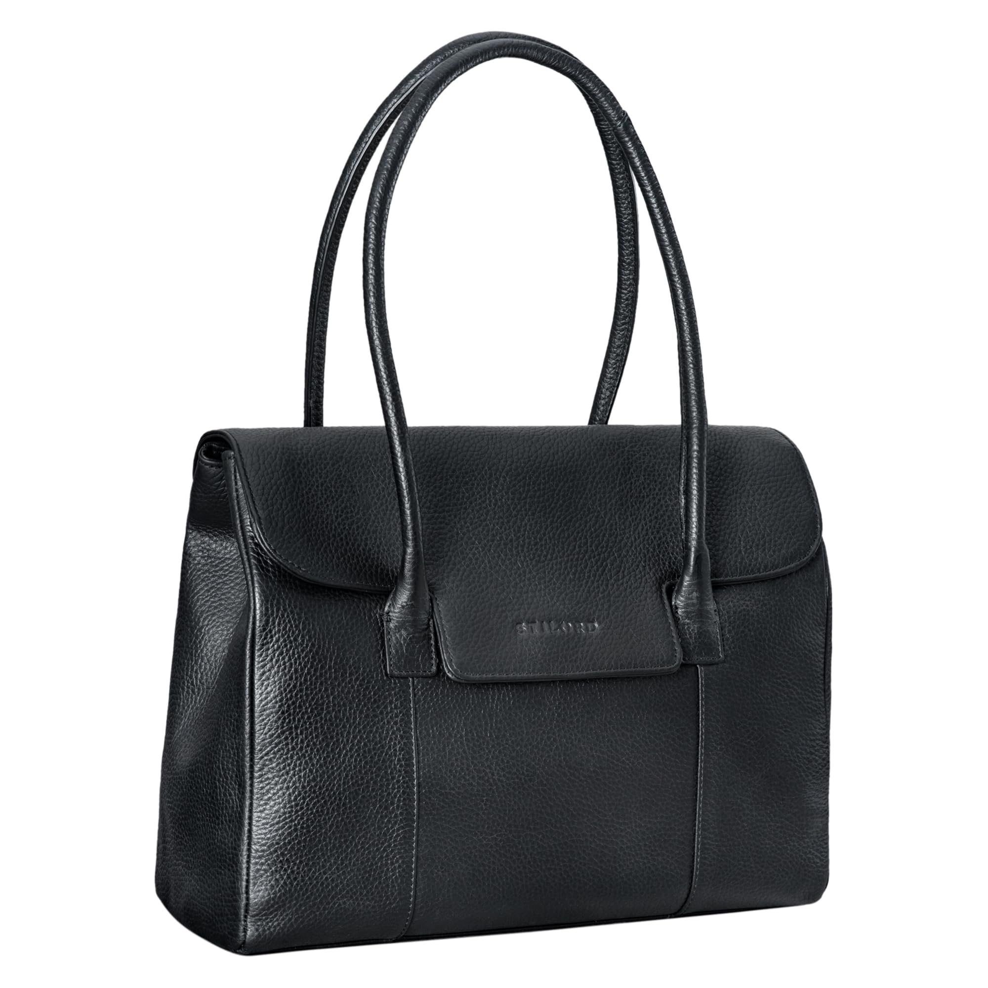 STILORD Carrie Shopper Piel Mujer de Hombro Bowling Handbag Elegante de Mano Grande Tote Shopping Bag Serraje Cuero Genuino Color:Negro