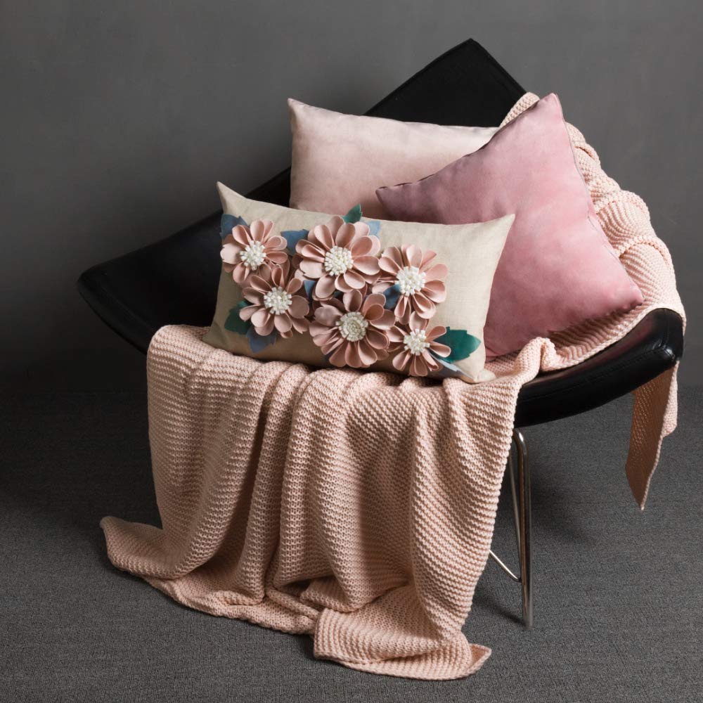 KINGROSE Funda de almohada hecha a mano con flores 3D, funda de cojín suave para el hogar, sofá, cama, sala de estar, sofá, 12 x 20 pulgadas, terciopelo oro rosa
