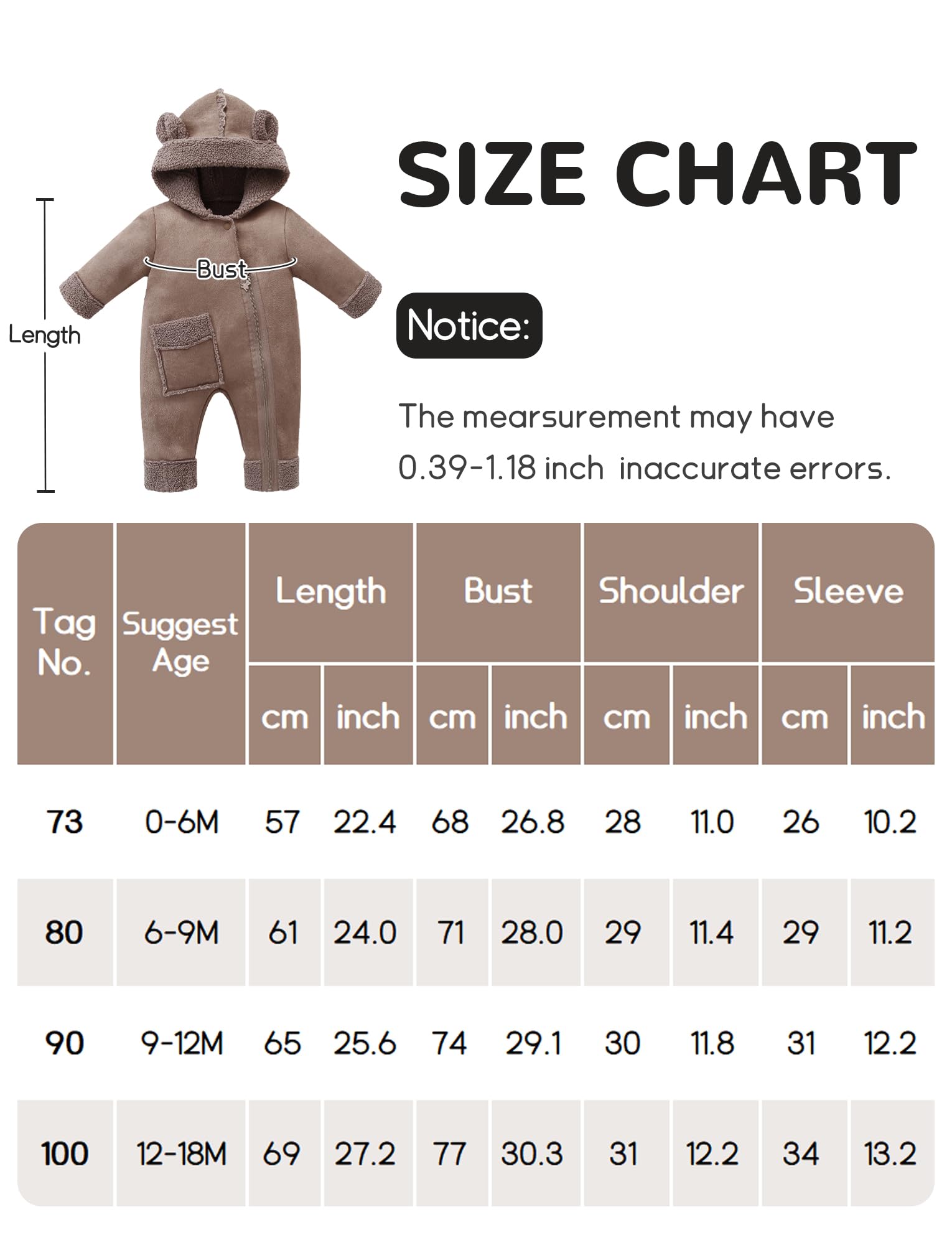 FEOYA Baby Strampler Winter Niedliche Mädchen Kleidung Fleece Warme Jungen Schneeanzug Langarm Lässig Kinder Jumpsuit Herbst Mode Neugeborenen Wintermantel Mit Kapuze Dicke 0-18 Monate