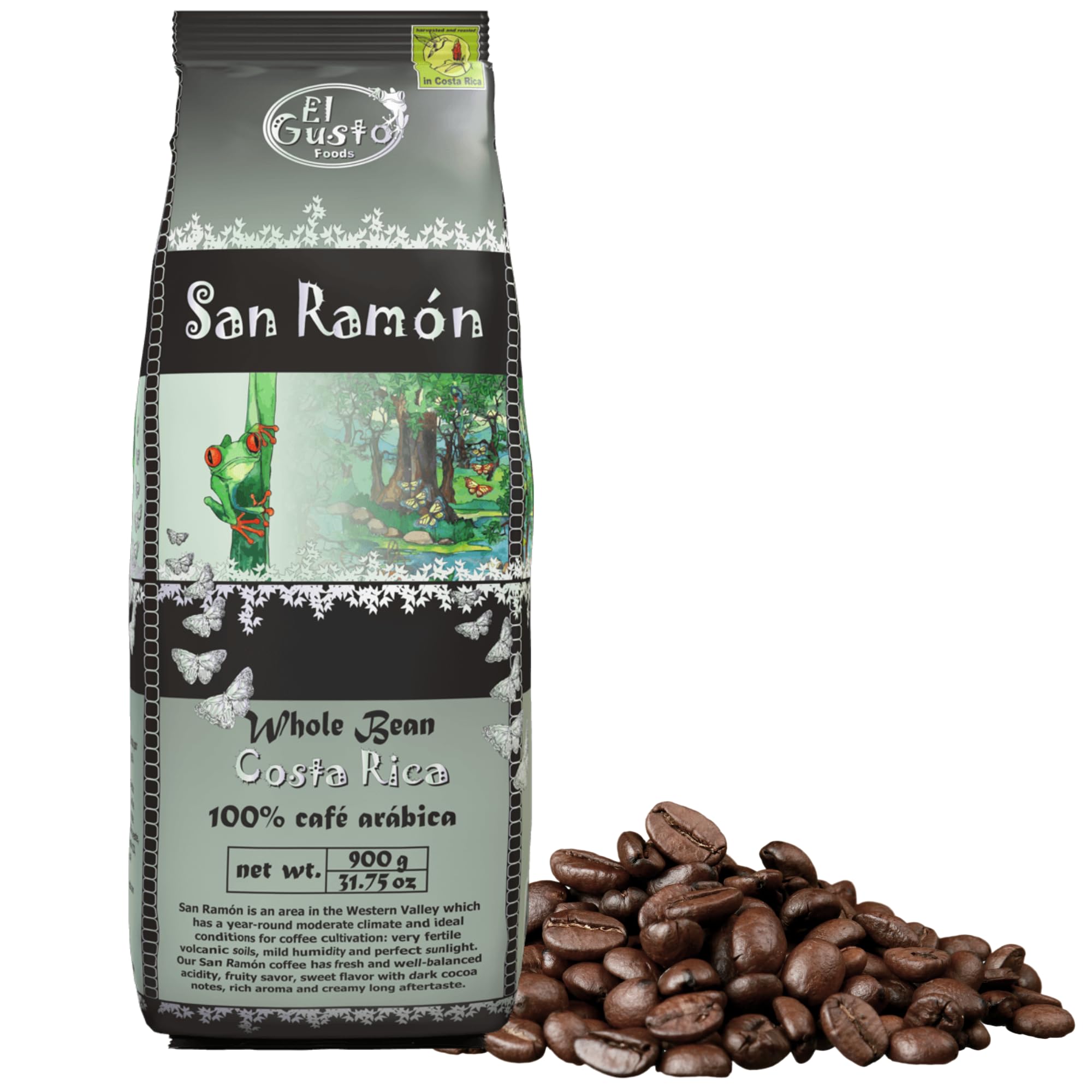El Gusto San Ramon – 900g Caffè in Grani – Formato Scorta – Aroma Esotico e Fruttato – 100% Arabica Costa Rica – Note di Lulo e Lime