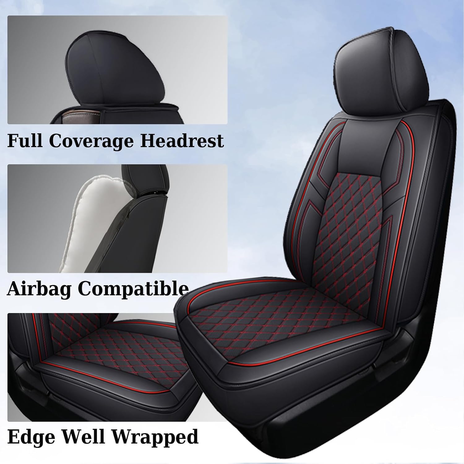 Coverado Tundra Seat Covers Full Set, Leather Car Seat Covers for Trucks, Automotive Seat Covers Protector Custom Fit 2007-2021 Toyota Tundra(Red)