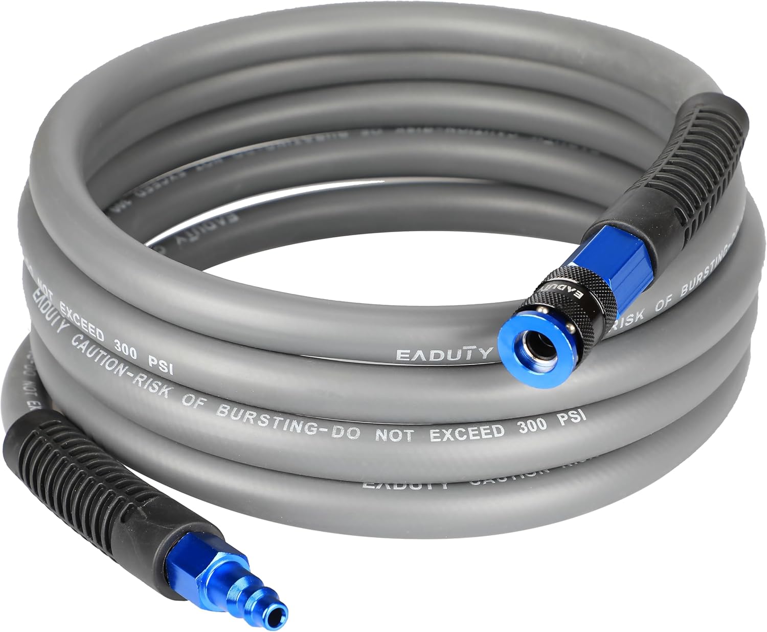 Hybrid Lead-in Air Hose 3/8 In. x 10 ft, Lightweight, Flexible, Durable Air Compressor Hose with Aluminum Universal Quick Coupler and Industrial Plug, Gray
