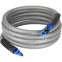 Hybrid Lead-in Air Hose 3/8 In. x 10 ft, Lightweight, Flexible, Durable Air Compressor Hose with Aluminum Universal Quick Coupler and Industrial Plug, Gray