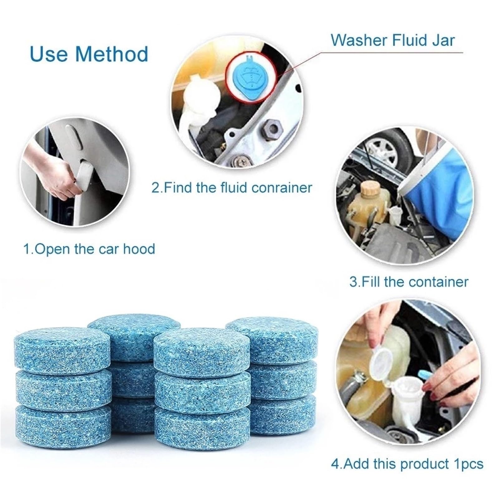 Pulizia cristalli Set solido concentrato per detergente per parabrezza per auto, compressa effervescente, liquido lavavetri universale per vetri Impianto Lavavetro Parabrezza(300PCS)
