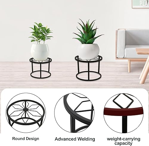 Miniatura 2 de TUSPEU Paquete de 5 soportes de metal para macetas de interiores y exteriores, para múltiples plantas, antioxidantes, resistentes, soportes redondos