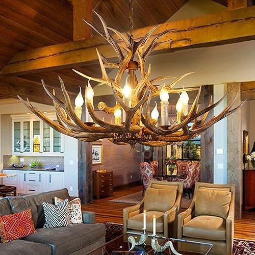 Miniatura 4 de Antler Chandelier Lighting, Rustic Resin Deer Antler Chandelier 4 Light, Vintage Creative Antler Ceiling Light Fixtures, Faux Deer Antler