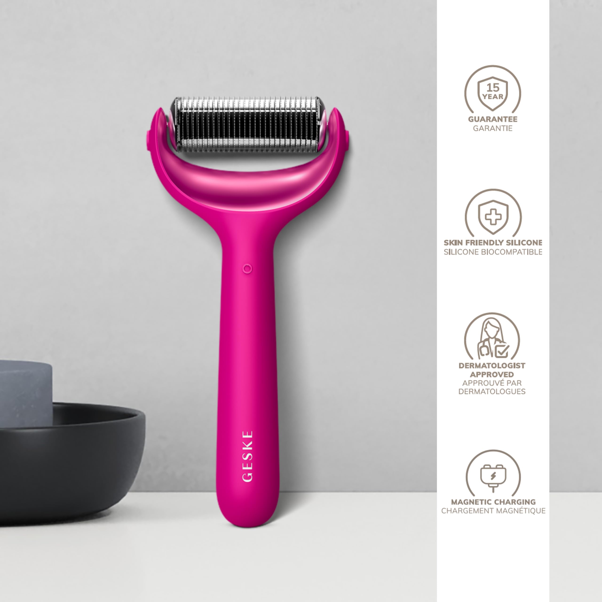 GESKE | Roller do twarzy i ciała z mikroigłami SmartAppGuided™ | 8 w 1 | Derma Roller | Elektryczny roller | mikronakłuwanie | Urządzenie do mikronakłuwania | wałek igłowy | wałek igłowy