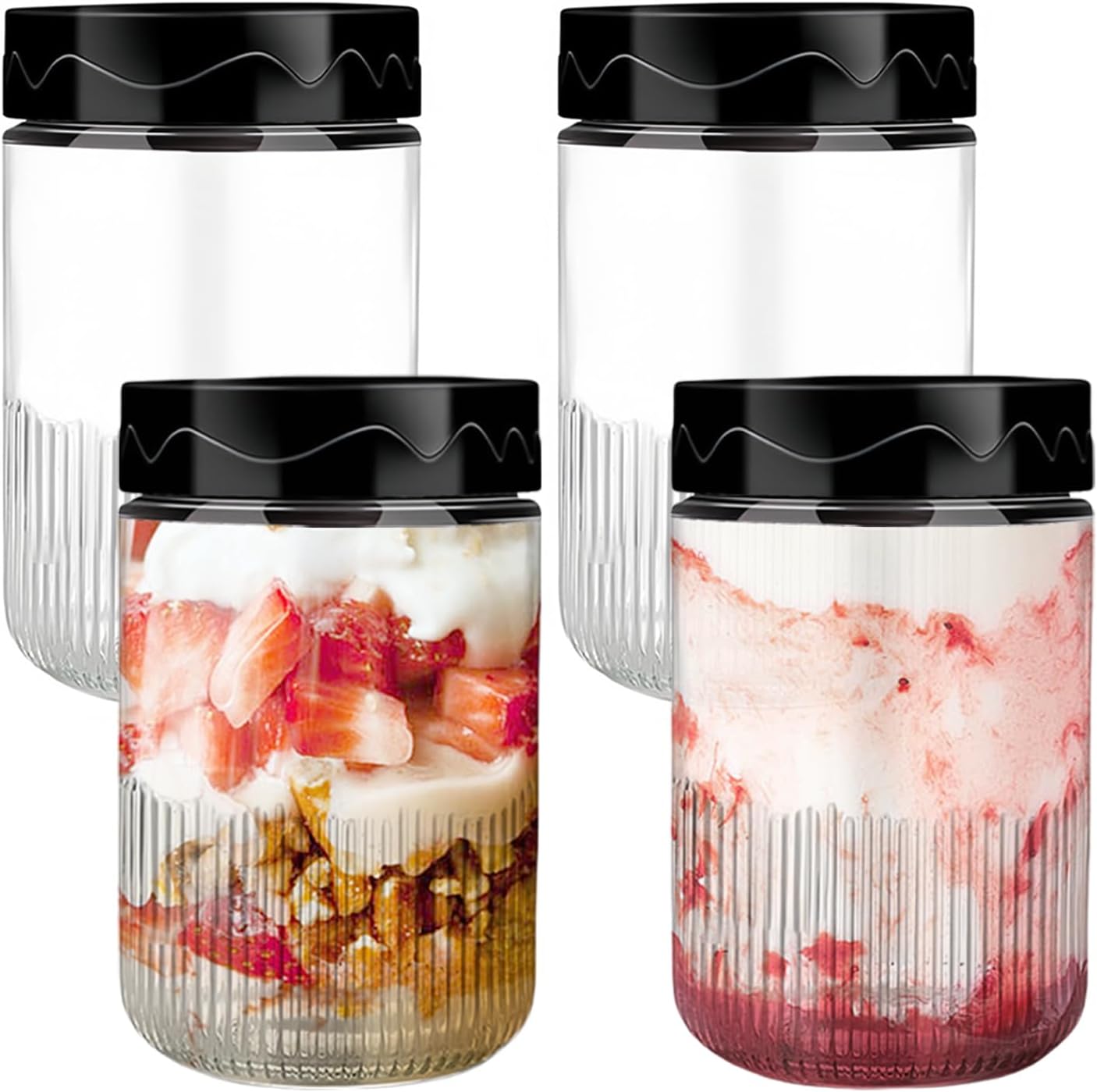 Pack of 4 Preserving Jars with Screw Lid 500 ml Overnight Oats Jars Airtight Glass Container with Lid for Salad Chutney Yogurt Pudding Jam Pickling
