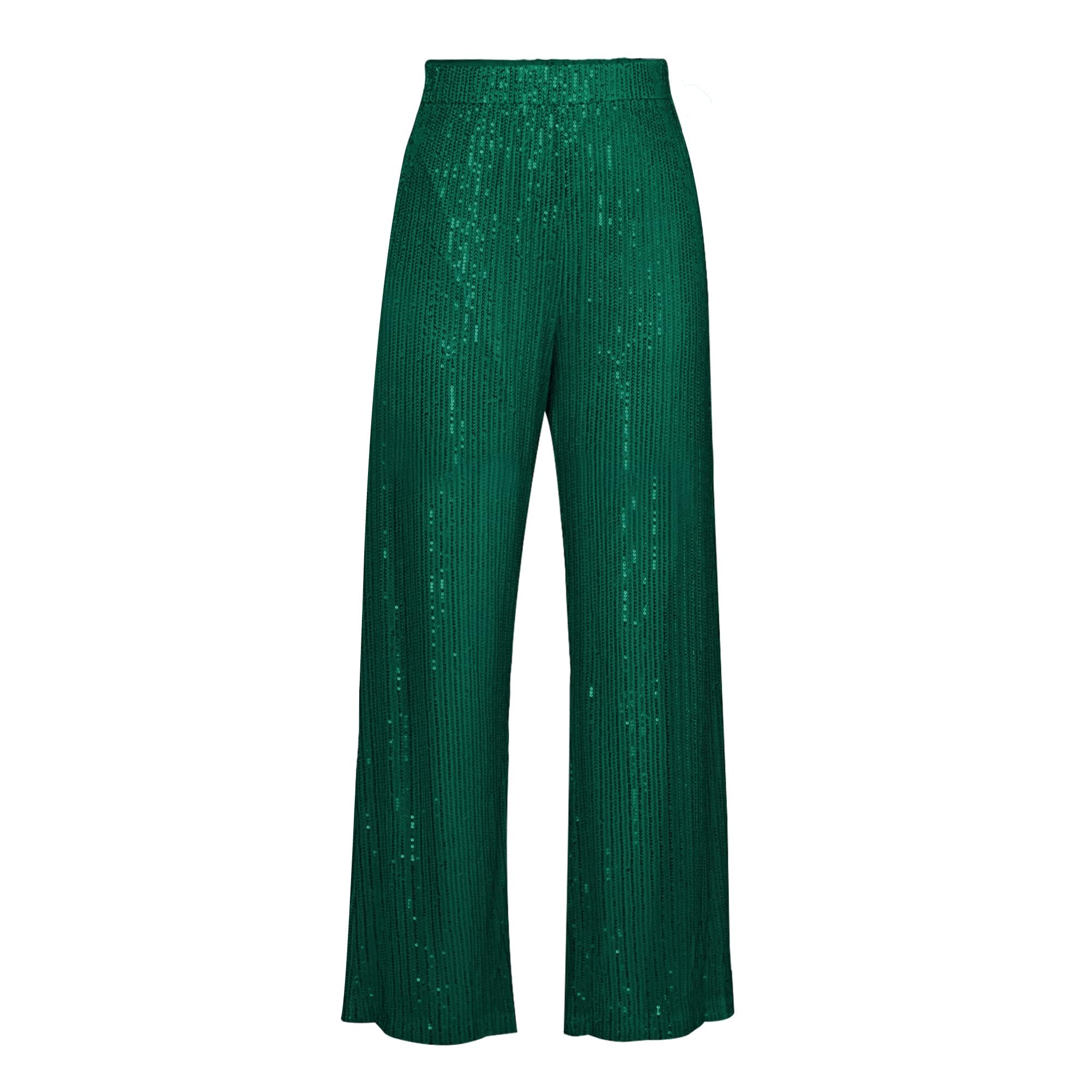 Seyumixi Women Sparkle Outfits Sequin Pants Elastic Waist Wide Leg Trousers Glitter Shiny Pants Bling Party Clubwear