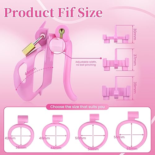 Miniatura 2 de Dispositivo de jaula de castidad masculina  Jaula ligera para pene con 3 tamaños de fijación de bloqueo y 4 anillos para el pene con doble bloqueo