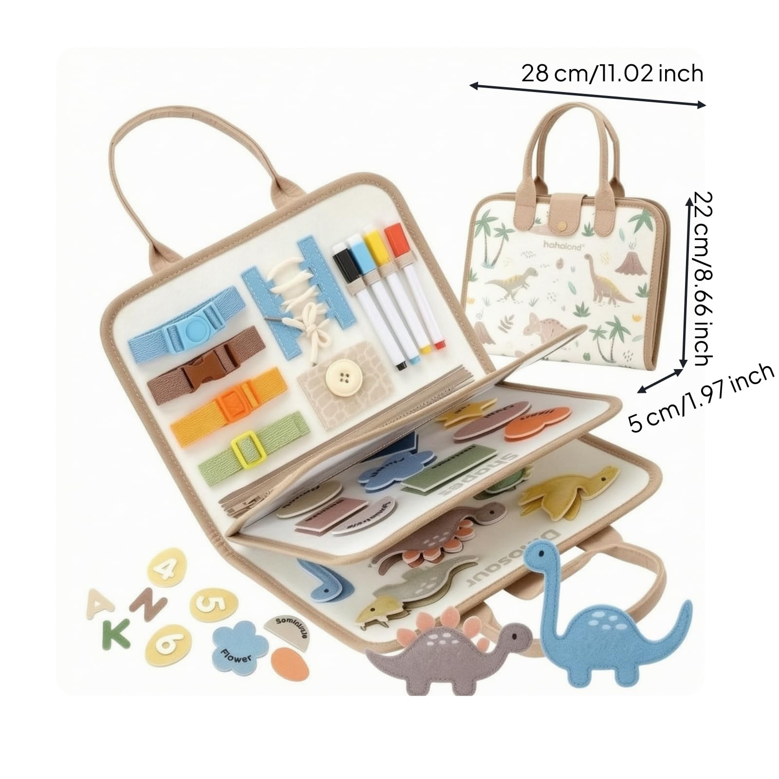 Tavola attività a Tema Dinosauro Portatile Tavola con Chiusura e attività di Vestizione Sicuro Busy Board per Bambini in età Prescolare