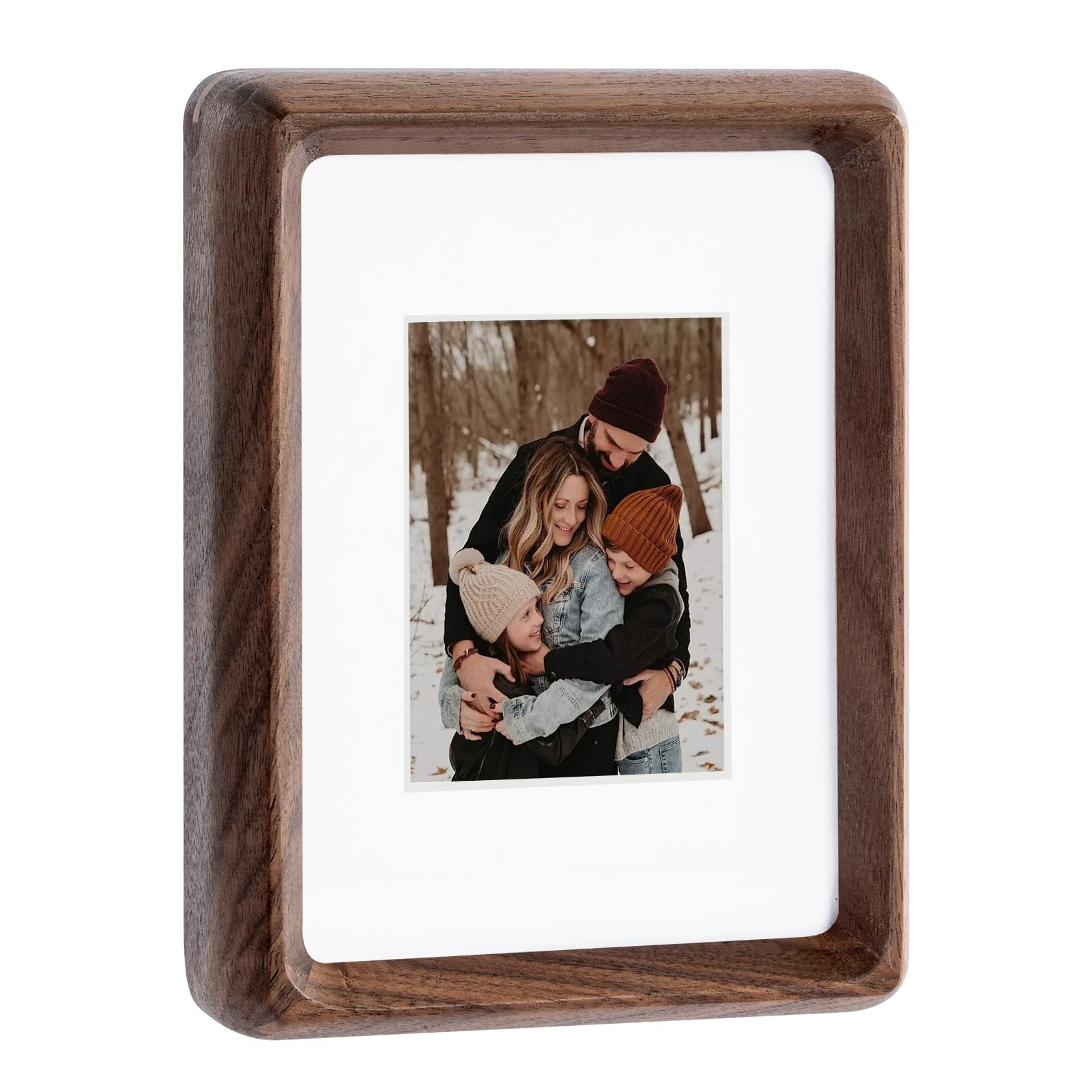 Kattepote Wooden Picture Frame 5x3.5 inch Portrait or Landscape, Photo Frame display 3.5x5 inch without Mount or 3x2 inch with Mount, Tabletop and Wall Mountable, Natural Walnut Wood and Acrylic