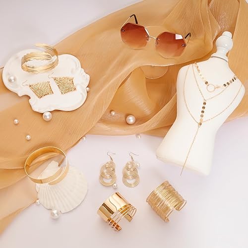 Miniatura 4 de Fumwase Juego de 8 accesorios de discoteca dorada de los años 70 para mujer, aretes, collar, pulseras, gafas, brazalete para el brazo