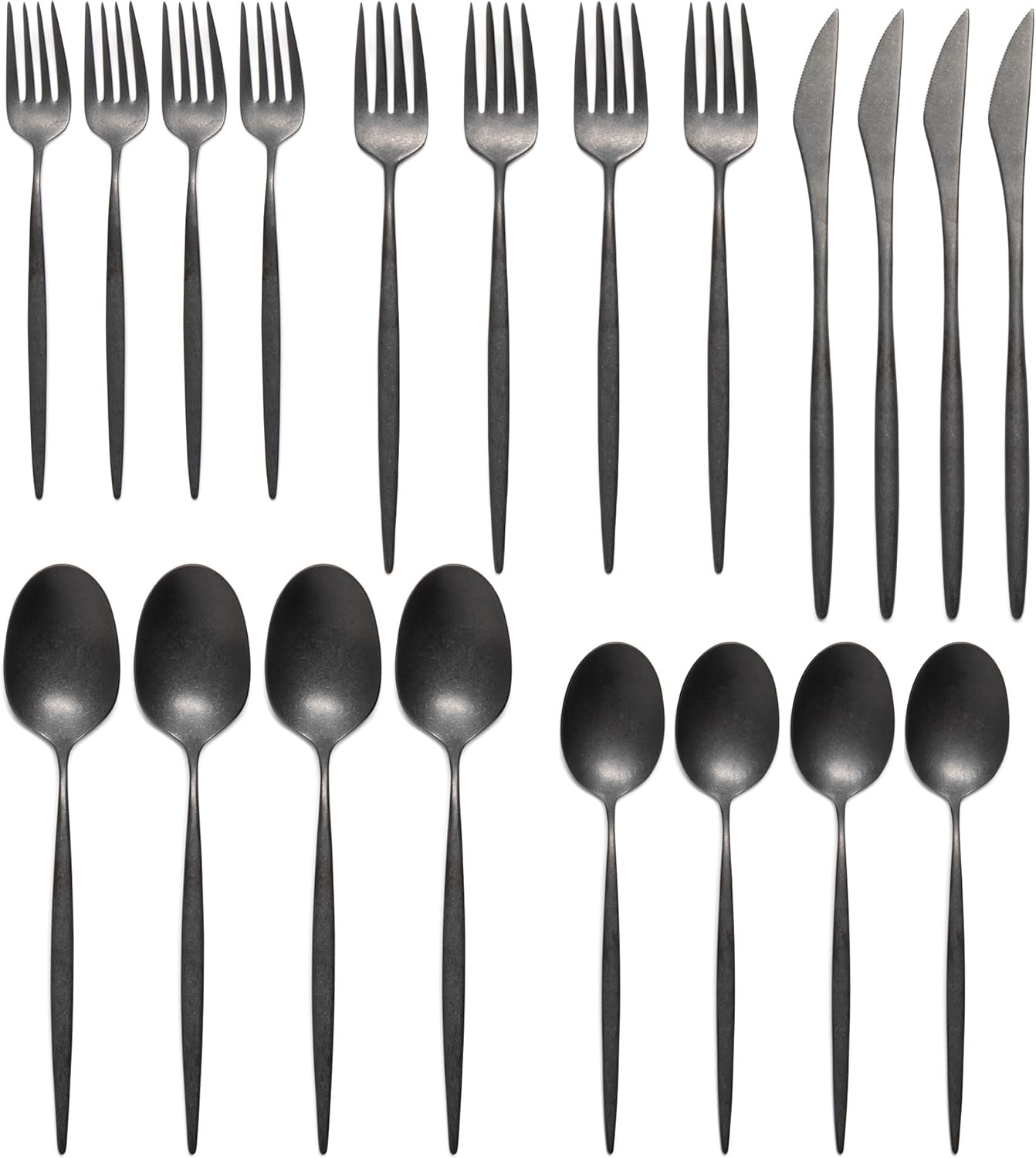 Luxury Vintage Flatware 20-Piece Set – Service for 4, Premium Stainless Steel with Weighted Handles, Aged Heirloom Finish, Dishwasher Safe, Elegant and Modern Cutlery (Vintage Black)