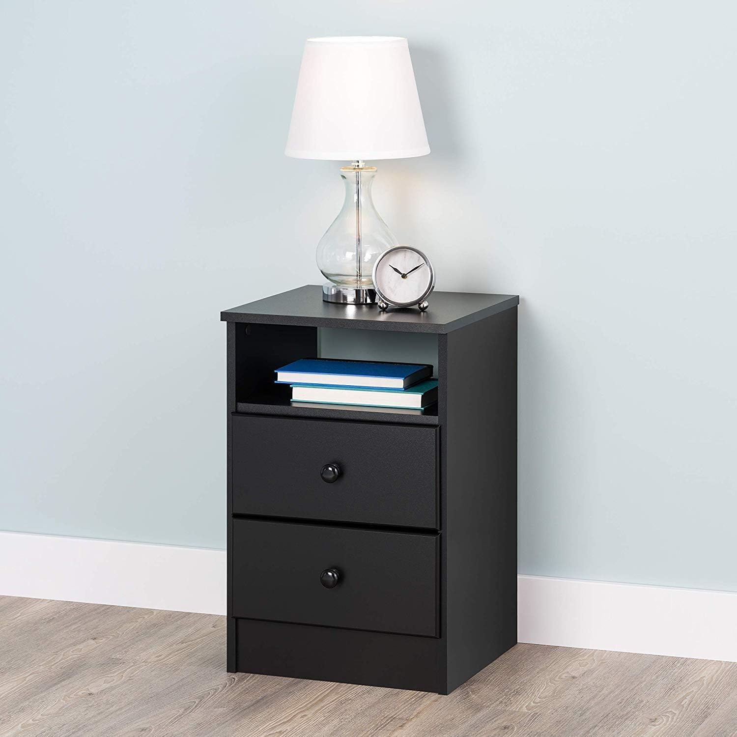 - Sheesham Wood Side Table Night Stand Bedside End Table with 2 Drawers for Bedroom (Black | 40x35x48 cm)