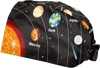 Outer Space Planets Starry Sky 2 Pack Adjustable Working Cap with Buttons Elastic Bouffant Hats Head Scarf with Sweatband for Women Men