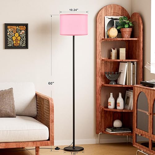 Miniatura 2 de Ambimall Lámpara de pie moderna de 60 pulgadas con pantalla, lámparas altas para sala de estar, dormitorio, oficina, comedor, pantalla rosa