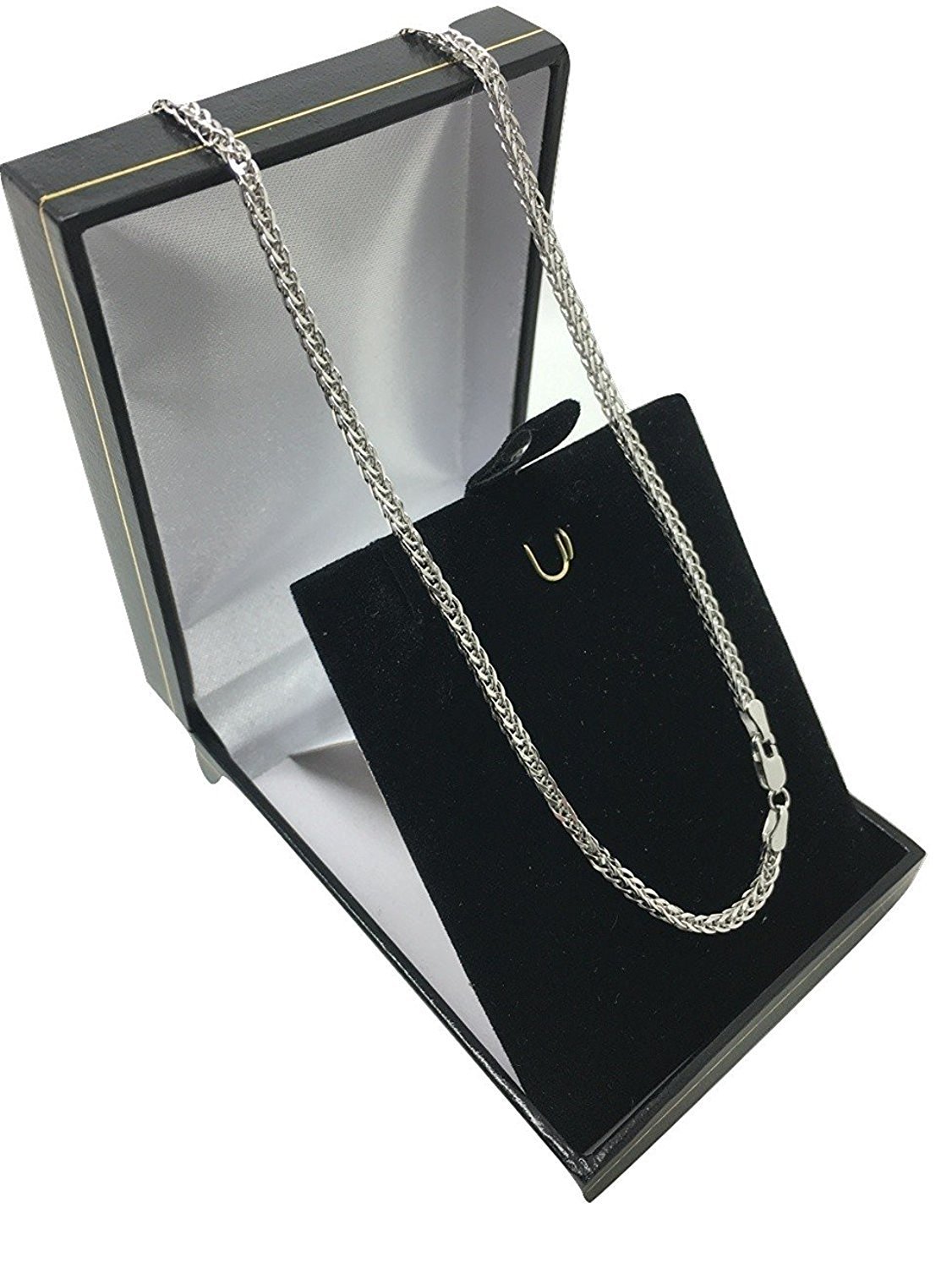 PRINS JEWELS Łańcuszek z 14-karatowego złota próby 585, szlif diamentowy, spiga, białe złoto, szerokość 2 mm, długość do wyboru, Złoto