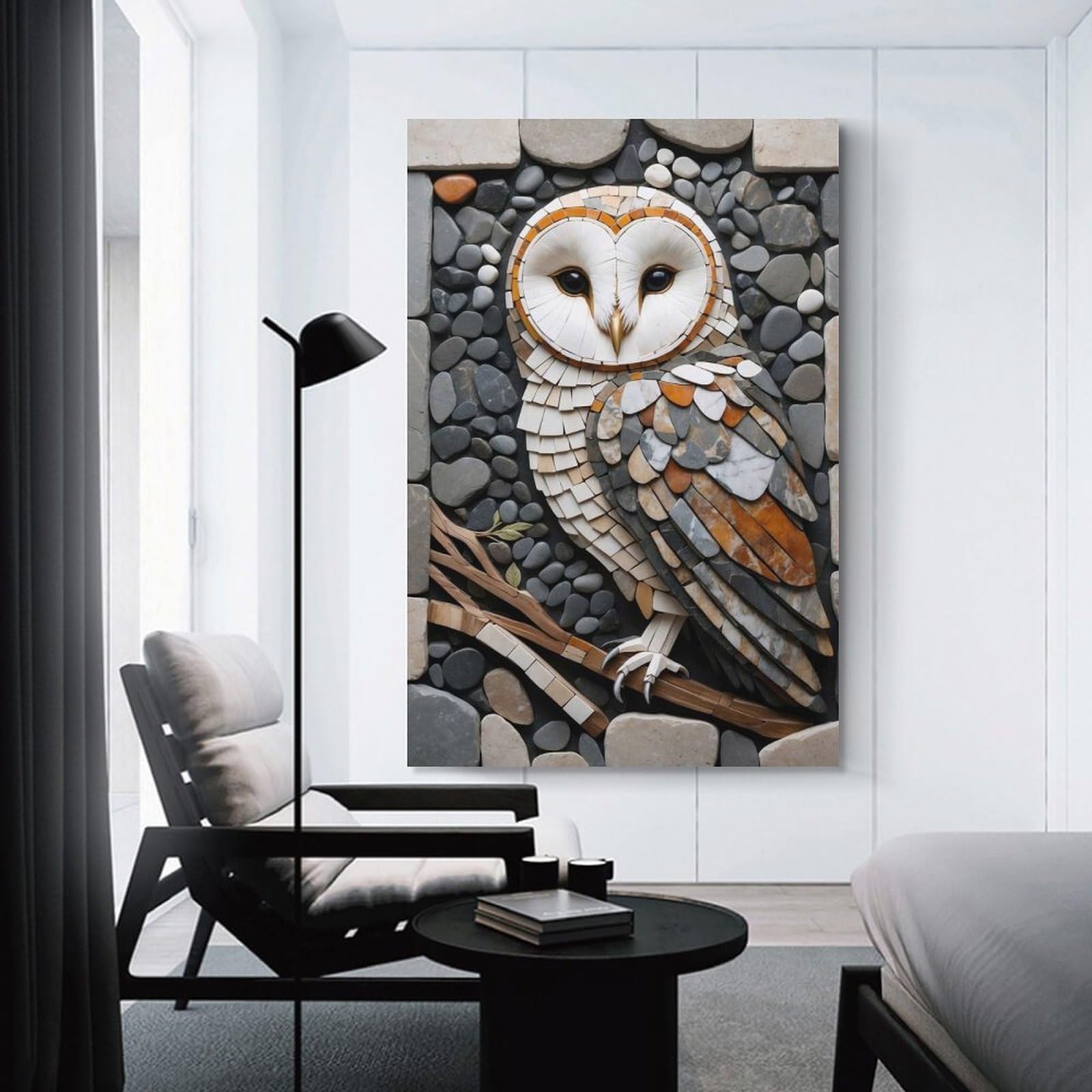 Junmoney Stone Owl Mosaic Art Home Decor Wall Art, 24x36inch(60x90cm), for Apartment Walls, Studios Or Work Areas, Stylish Wall Art for Fresh Spaces