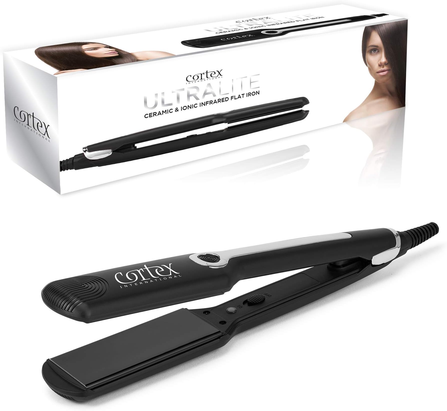 Cortex International Ultra Light 1.5 Inch Ceramic Ionic Infrared Flat Irons (Black&Silver)