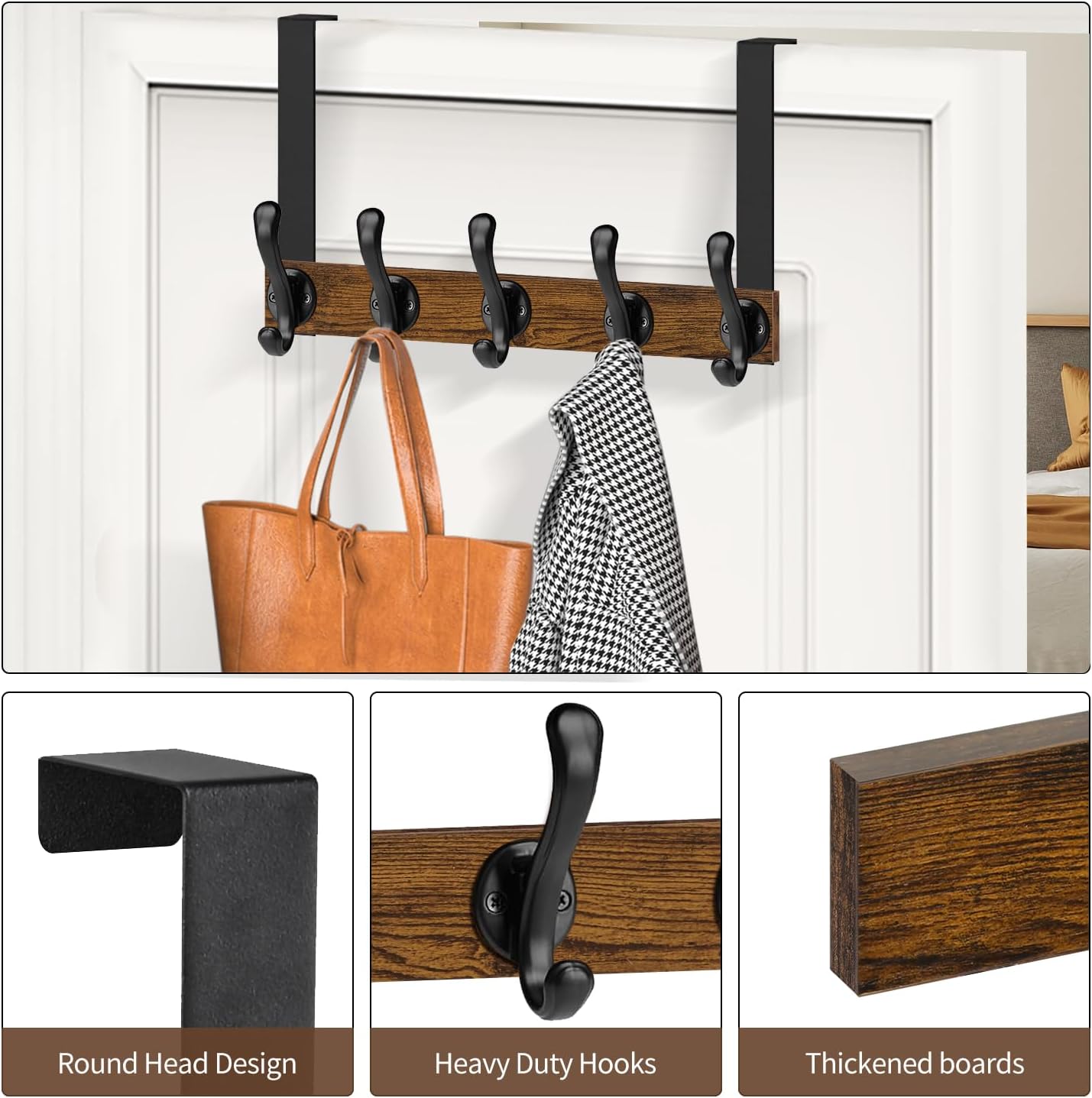 YINMIT Over The Door Hooks, Heavy Duty Over Door Hanger Hook, Over Door Towel Rack, Door Hanger, Door Coat Hanger for Hanging Towels, Clothes, Hats, Back of Bathroom Door