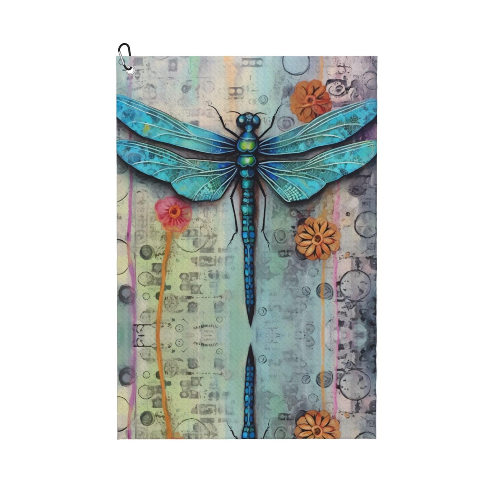 peiyeety Vintage Blue Dragonfly Microfiber Golf Towel with Carabiner Clip, 16x24 Inch Absorbent Waffle Weave Towel for Golf Bags