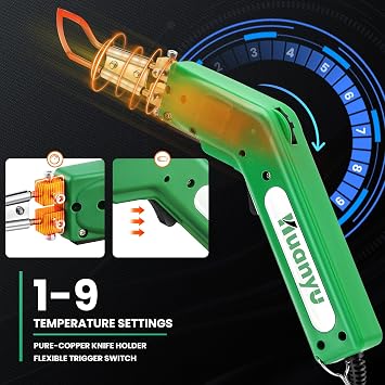 Huanyu Electric Hot Knife Rope Cutter Fabric Cutting Tool Kit 4 Blades Pro Fabric Cutting 600 C Heat Cutter 100W Heat Sealer for Sponge Cloth Board Webbing Continuous Working