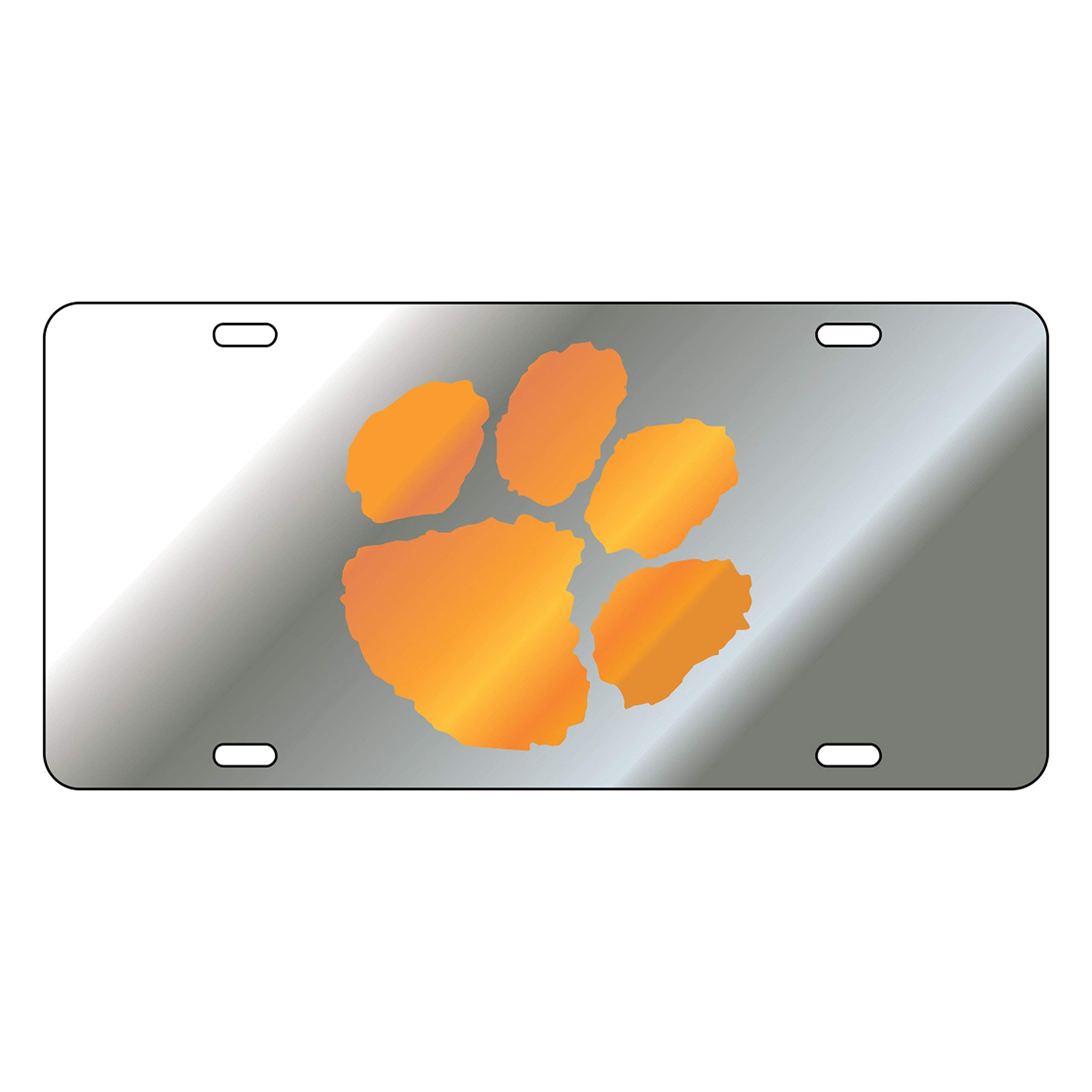 Clemson Tigers Silver Laser Cut (Orange Paw) Car Tag