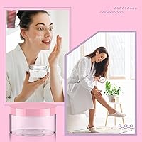 Vista 6 de Dandat 24 Pcs 8 oz Plastic Jar Container with Lid and Label Refillable Empty Round Clear with Pink Pet Cosmetic Sample Slime Containers for Lotion