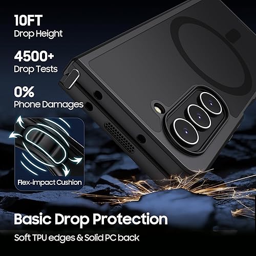 Miniatura 4 de Funda magnética para Samsung Galaxy Z Fold 5 [compatible con MagSafe], delgada, translúcida mate, parte trasera dura y parachoques negro suave,