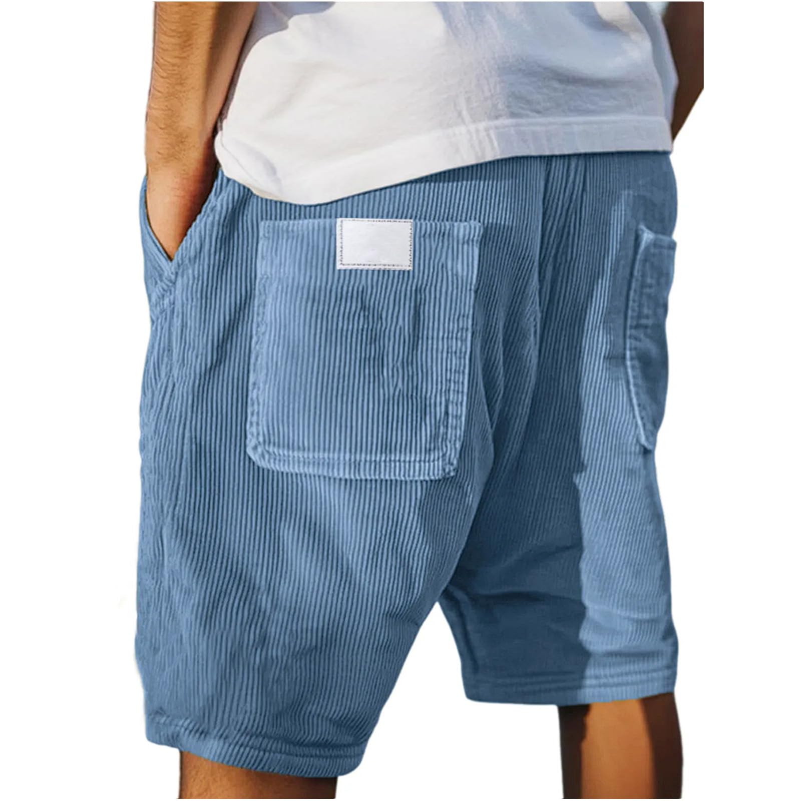 Mens Corduroy Shorts Vintage Washed Straight-Leg Shorts Fashion Classic Fit Casual Pants with Embroidery Pockets