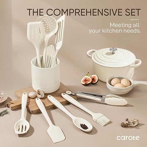 Miniatura 7 de CAROTE Juego de utensilios de cocina antiadherentes Juego de utensilios de cocina de silicona resistentes al calor de 446 F, 10 piezas, color