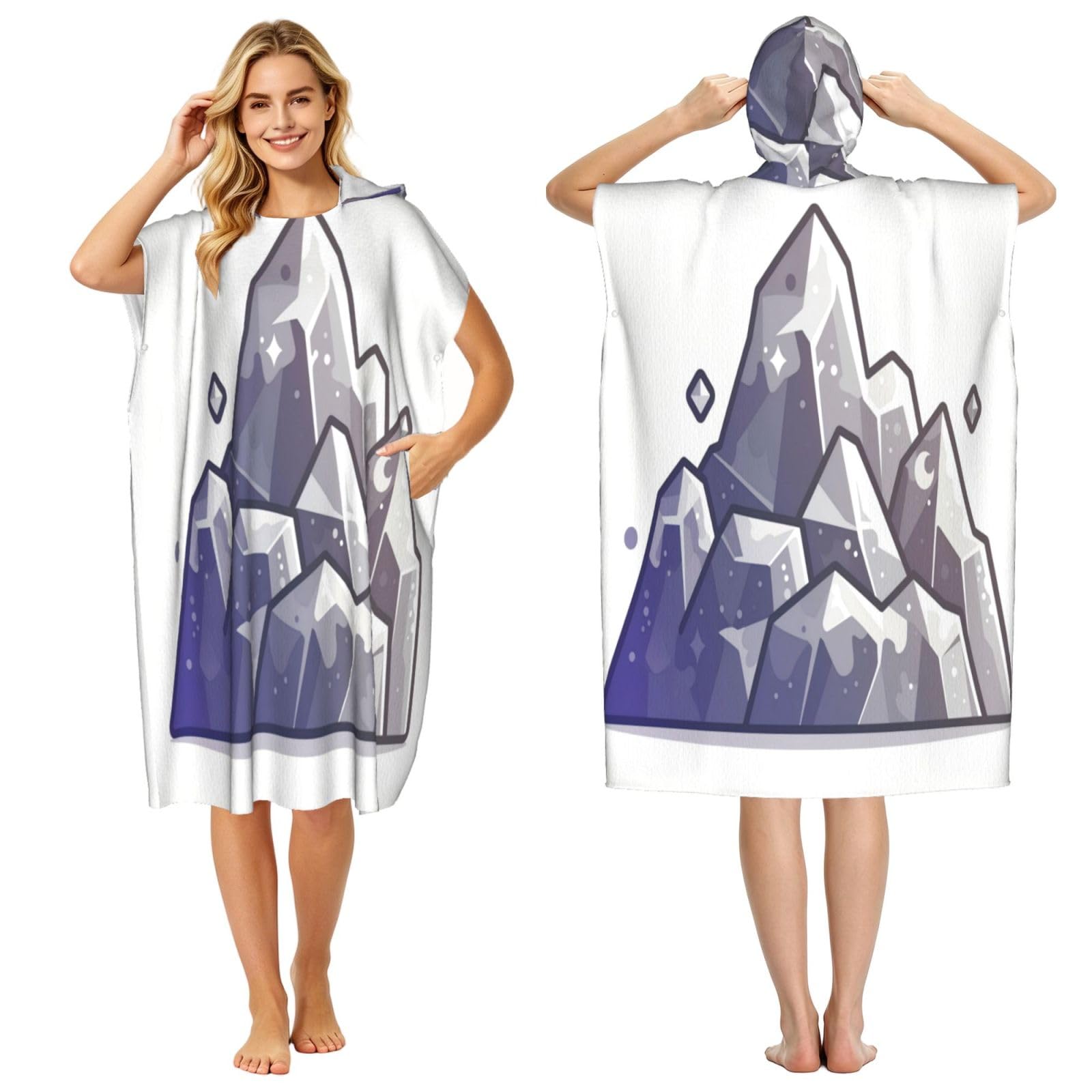 KLGRTJHK Mountain Silhouette Adult Hooded Beach Poncho Towel 43"X35"