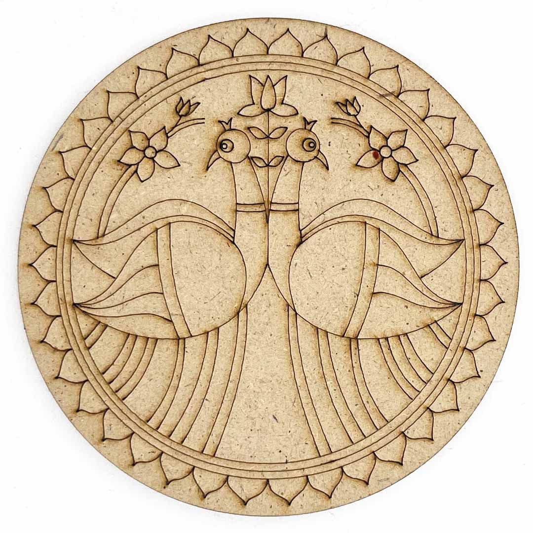 Craft Shop India MDF Twin Fish Engraved Design Tea Coaster Without Stand | Mithila | Hand Painted | Décor and Gifts | 4. INCH Set of 6