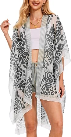 Moss Rose Womens Chiffon Long Kimono Beach Cover up for Summer Suits