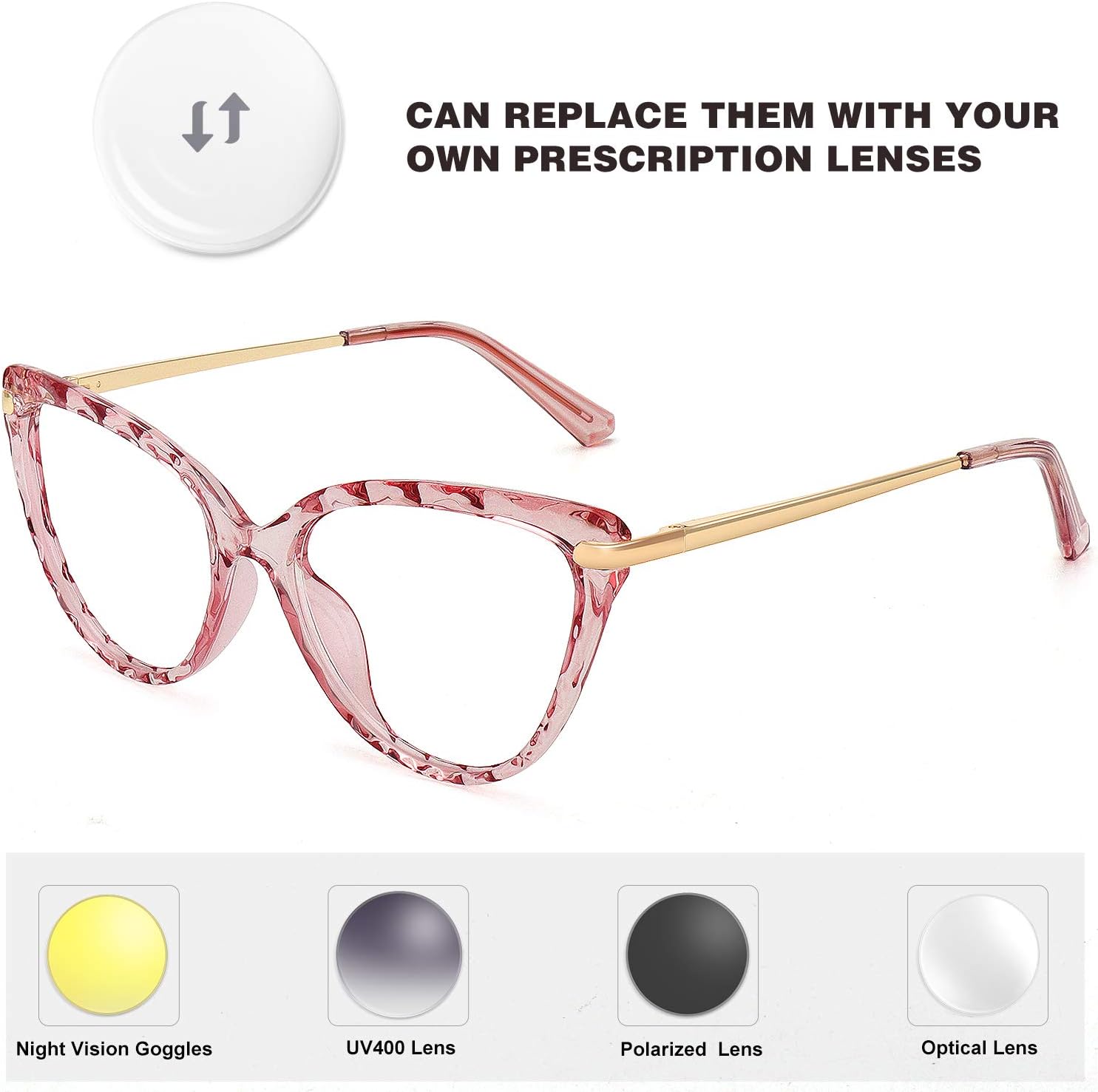 WOWSUN Sexy Cute Crystal Cat Eye Glasses Frame for Women Non-Prescription Fake Eyeglasses Eyewear Frame with Clear Lens - Image 3