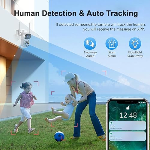 Miniatura 4 de Cámara de seguridad inalámbrica de doble lente de vigilancia para exteriores e interiores, cámara PTZ WiFi de 2.4 GHz para seguridad del hogar,