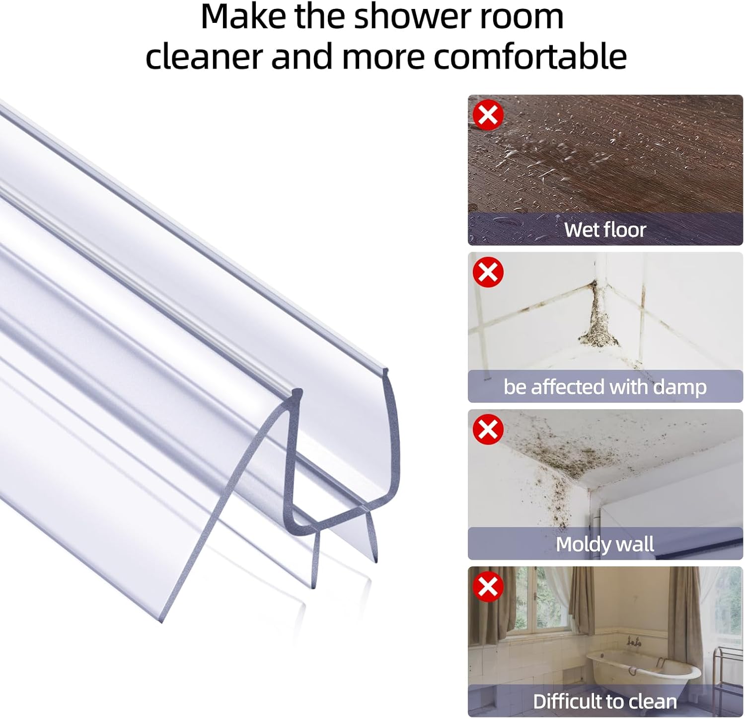 POZIA Shower Door Bottom Seal Frameless Glass Shower Door Seal Strip Clear Vinyl Durable Stop Shower Leaks and Create a Water Barrier Ultra Clear (1PACK-1/2in)