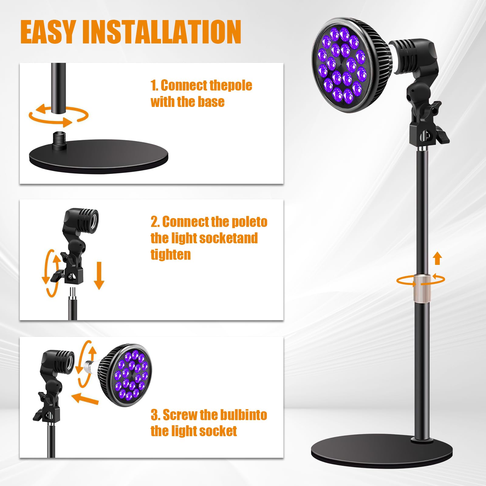 54W E27 Lámpara De Bronceado Giratoria De 180 °, Lámpara Solar 18 Leds, Lámpara Solar Uv De 9.8-16.5 Pulgadas Con Máscara De Ojos Para Piel De Bronce Antiguo (A)