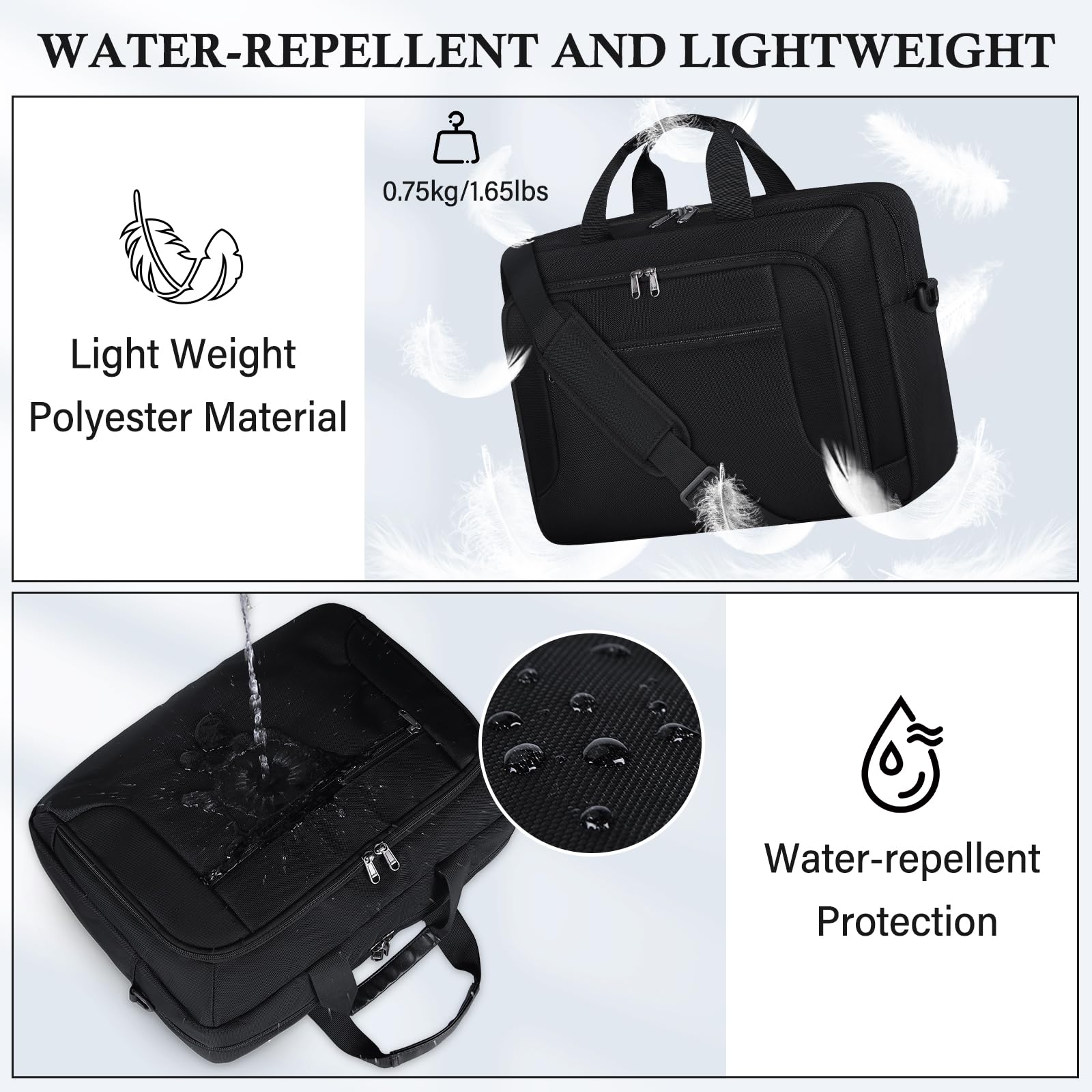 RAINSMORE Bolso Ordenador Portatil Hombre 17.3 Pulgadas Bandolera Hombre Bolsa Maletin Portatil Grande Bolsos Maletin Trabajo de Portadocumentos para Viaje Universidad Oficina Impermeable Negro