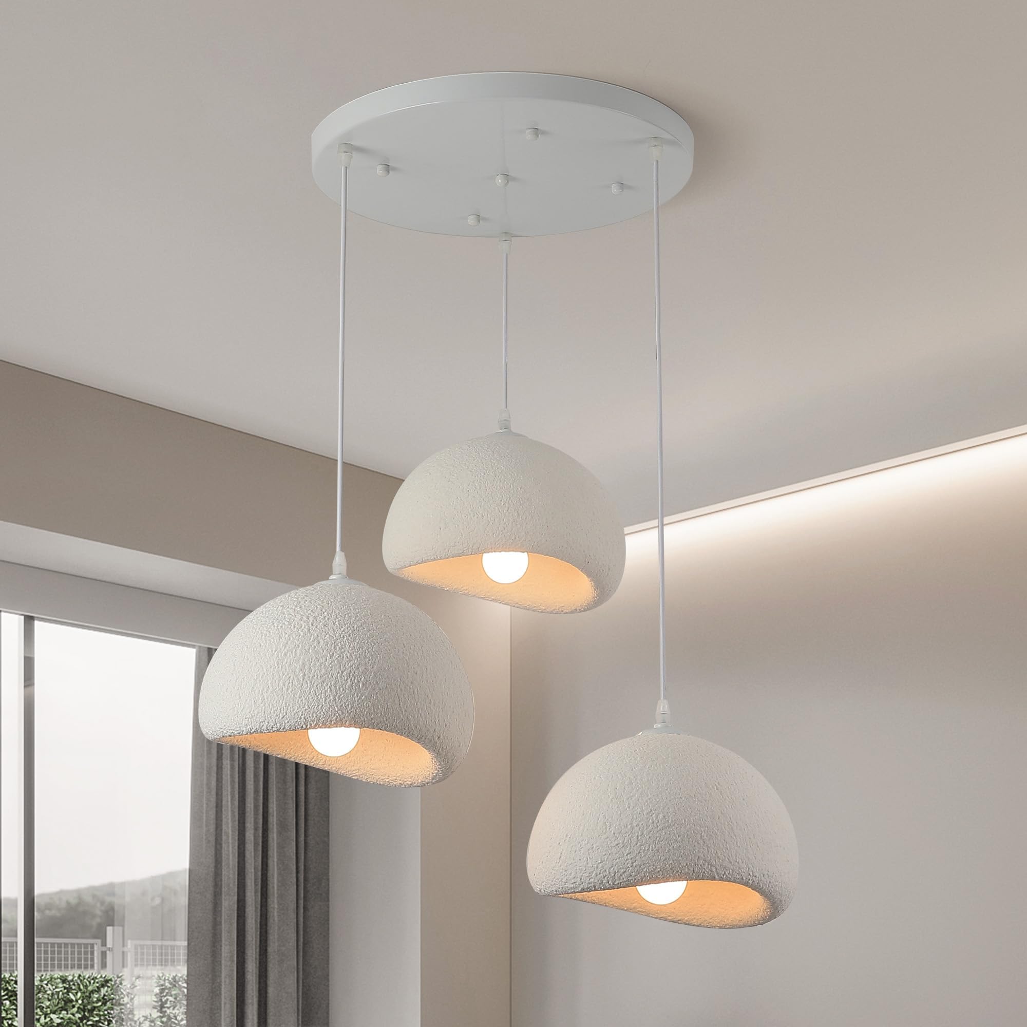 HvKvHvY Modern Pendant Light for Dining Room,3-Head Circular Ceiling Plate Kitchen Island Light Hallway Restaurant Hanging Lamp E27 Base Japanese Wabi-Sabi Style Bird Nest Shape Lighting Fixture