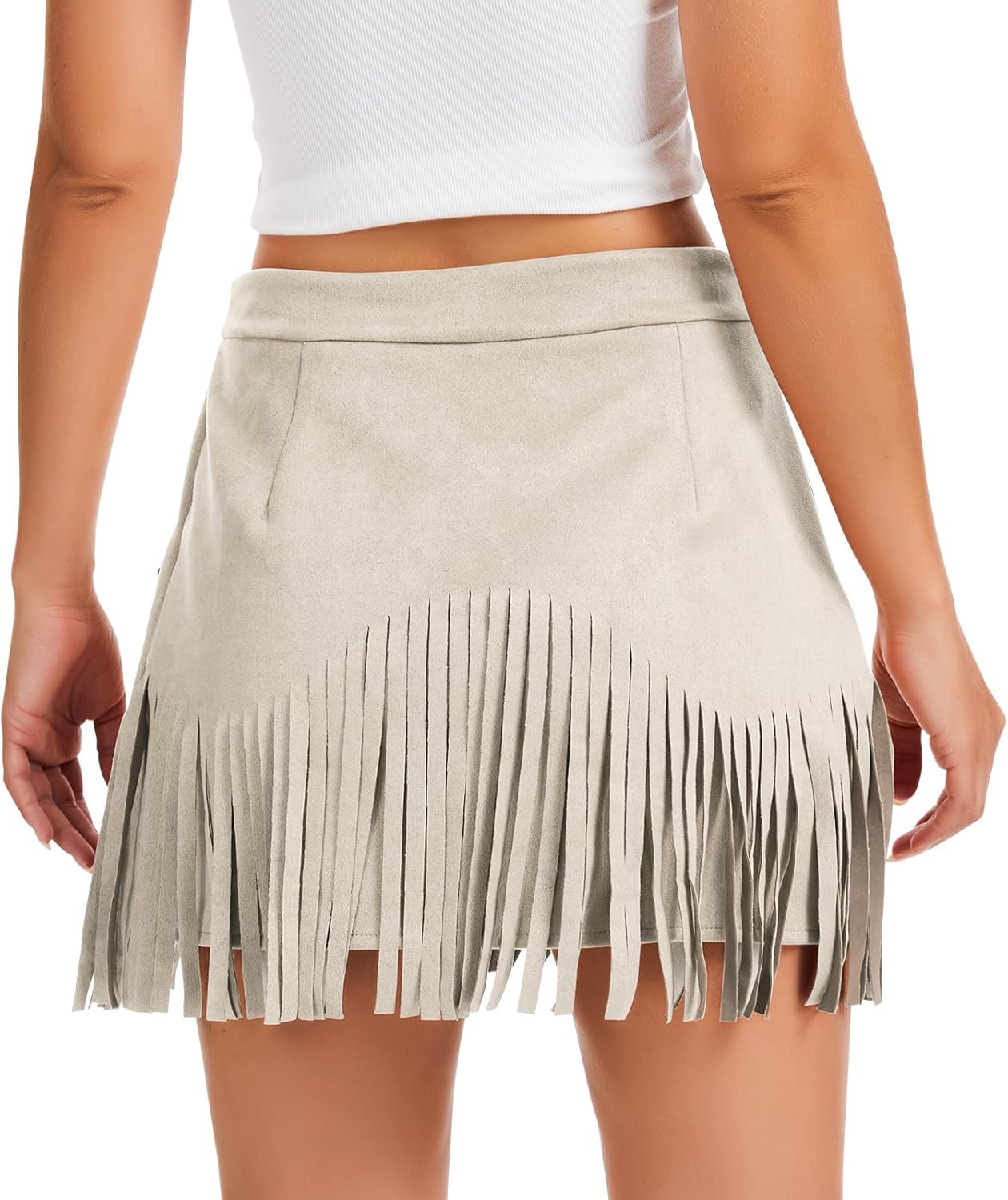 Western Cowgirl Fringe Skirt,High Waisted Mini Suede Skirts,Country Concert Rave Festival Booty Tassel Bottoms - Image 4