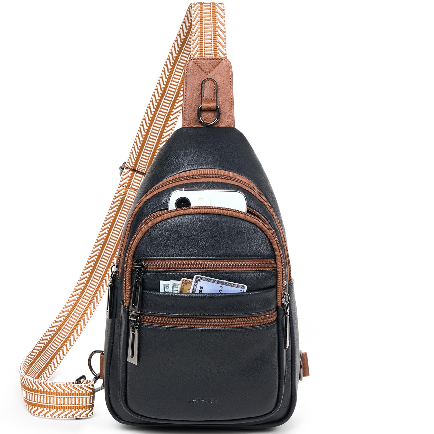 Leresas 7L Sling Bag for Women Men 4 Zipper Pocket Trendy Crossbody Bags Fanny Pack Sling Purse Backpack Vegan Leather Travel