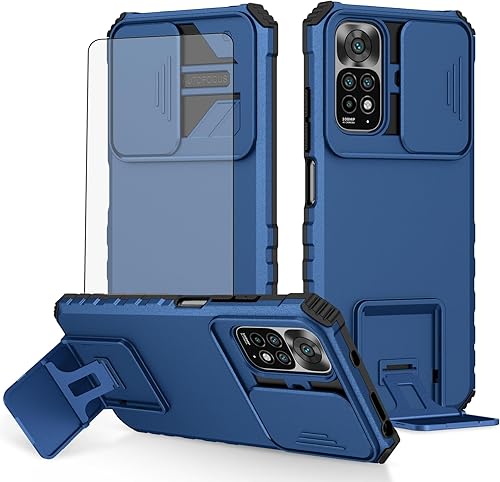Asuwish Funda de teléfono para Xiaomi Redmi Note 11S11 4G con protector de pantalla de vidrio templado y cubierta de cámara deslizante Soporte