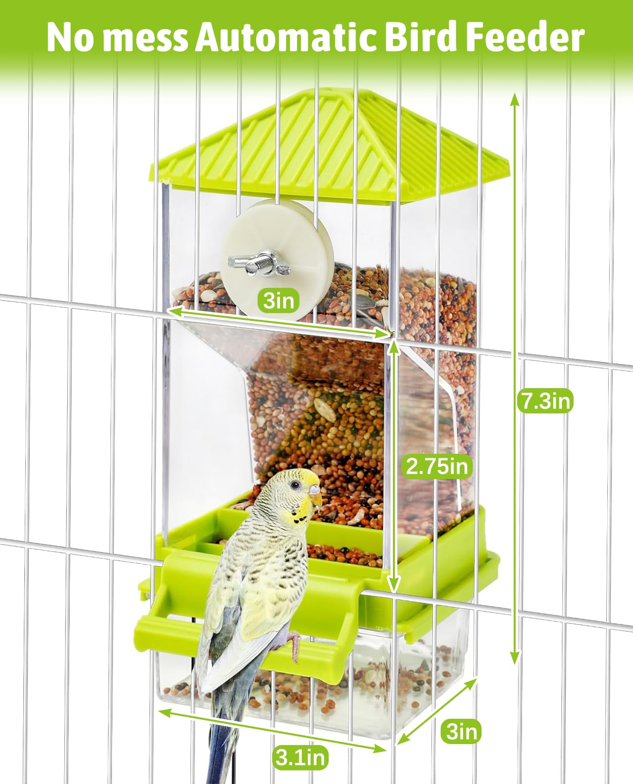 Hamiledyi Mangeoire à oiseaux automatique pour cage à perruches | Lot de 2 accessoires transparents pour cage à perroquet, perruches, pinsons, inséparables, canaris - Vert
