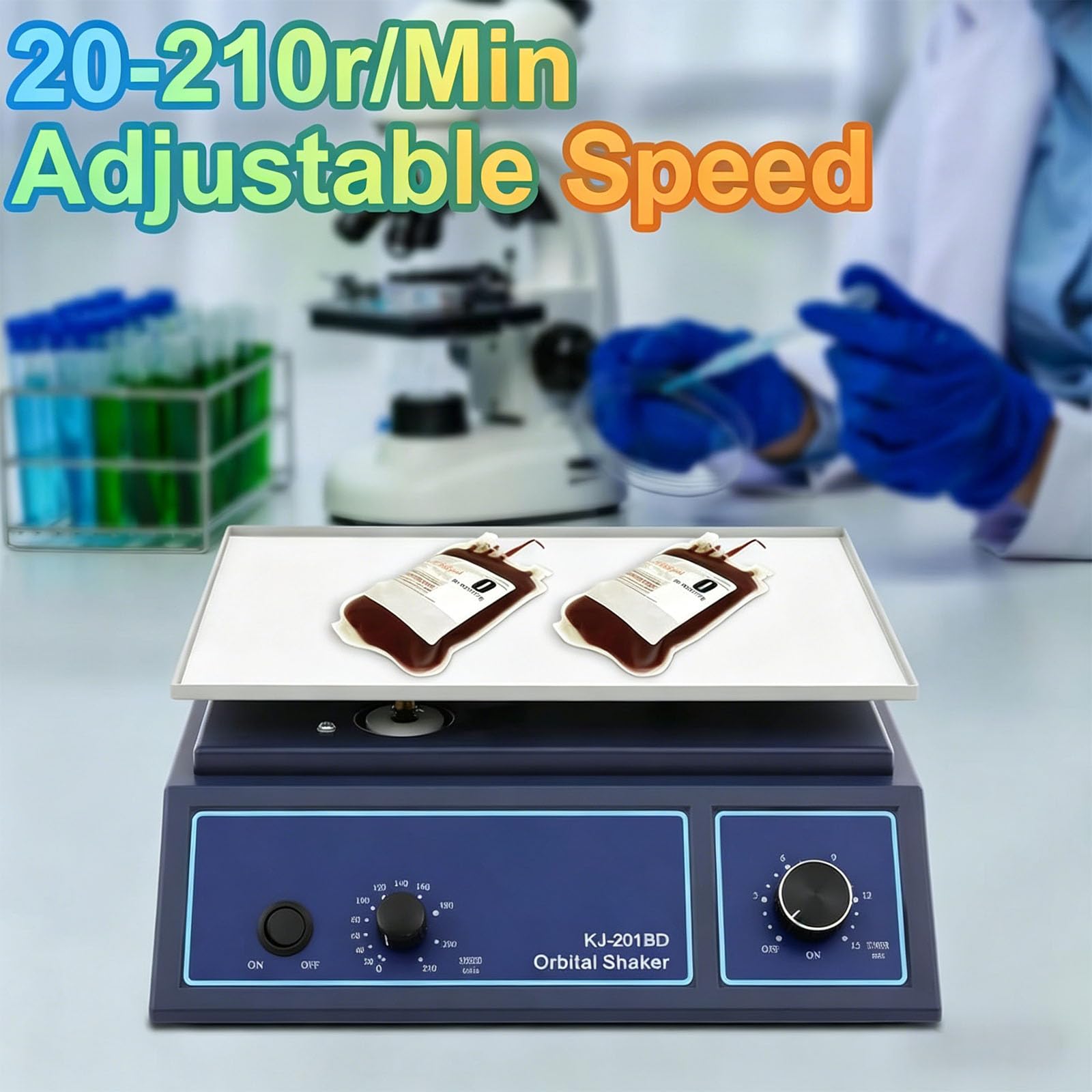 Agitatore orbitale da laboratorio, miscelatore orizzontale con velocità regolabile 20-210 giri/min, modalità temporizzata e continua, capacità di carico 1 kg per miscelazione e coltura
