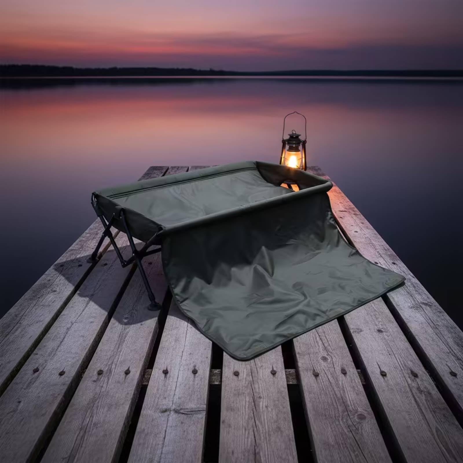 Lit de Pêche Pliable Tapis Berceau Carpe Support Dépliable Coussiné Protection Imperméable Oxford avec Rebord Surélevé et Extension Repose-Genoux Adapté à la Pêche à la Carpe
